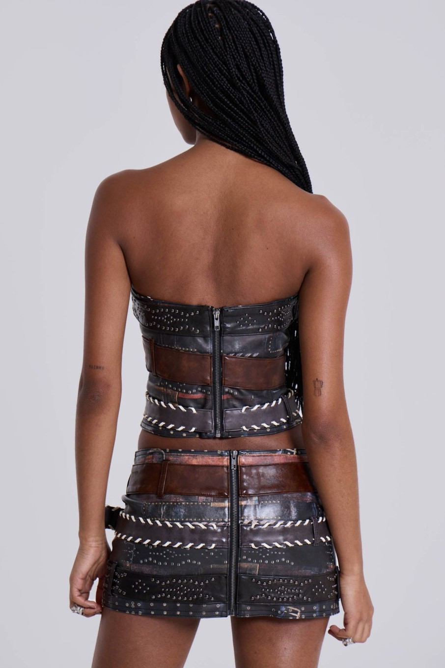 Jaded London Belted Faux Leather Corset Top | Bandeau Tops