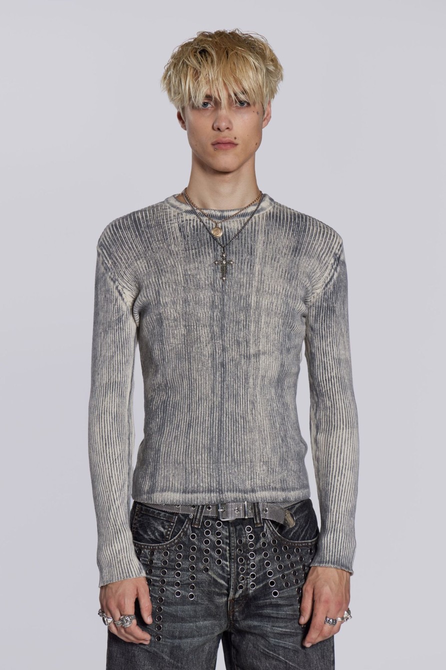 Jaded London Dirty White Scrape Knit | Knitwear