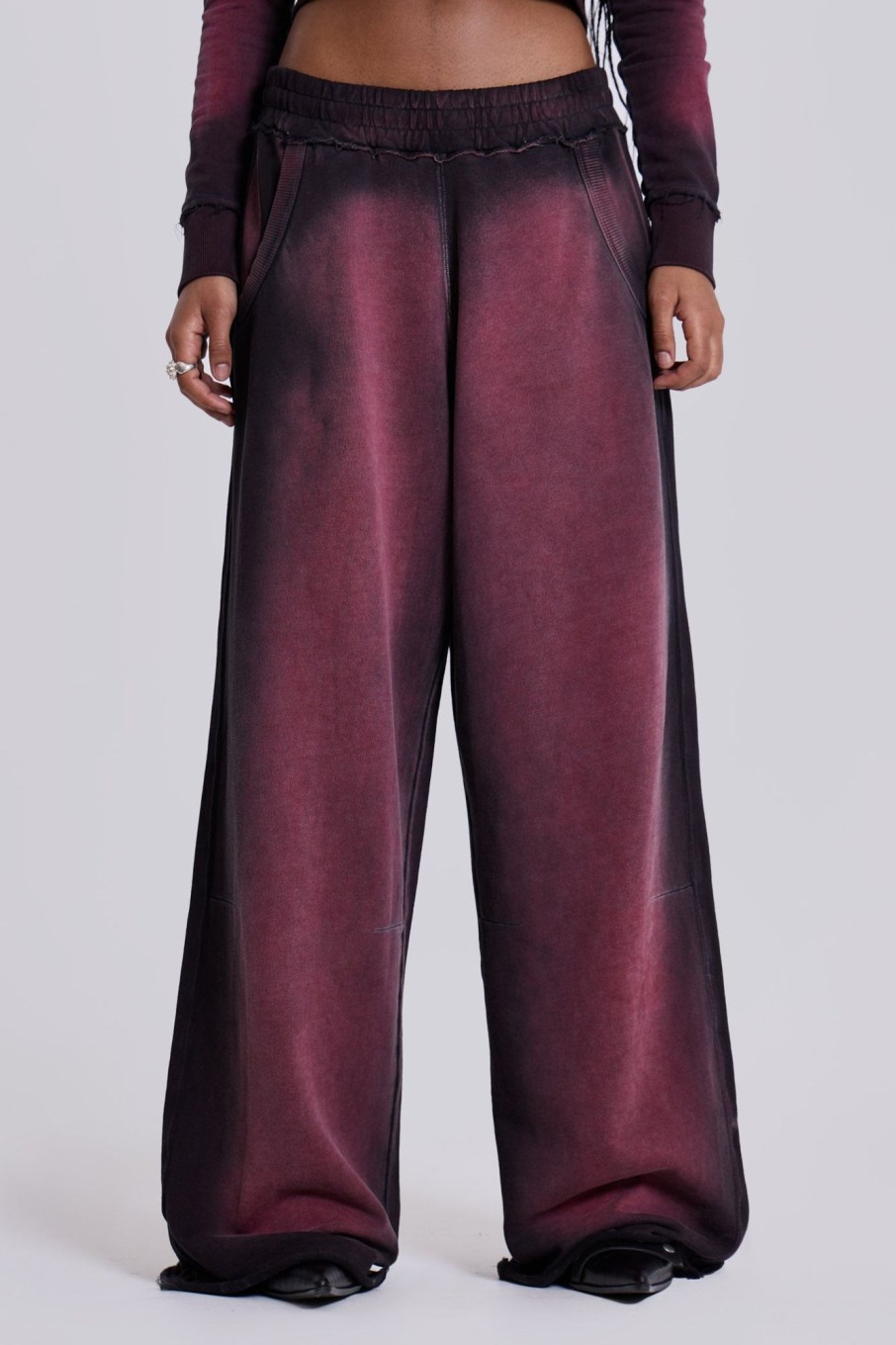 Jaded London Deep Red Fade Monster Joggers | Loungewear