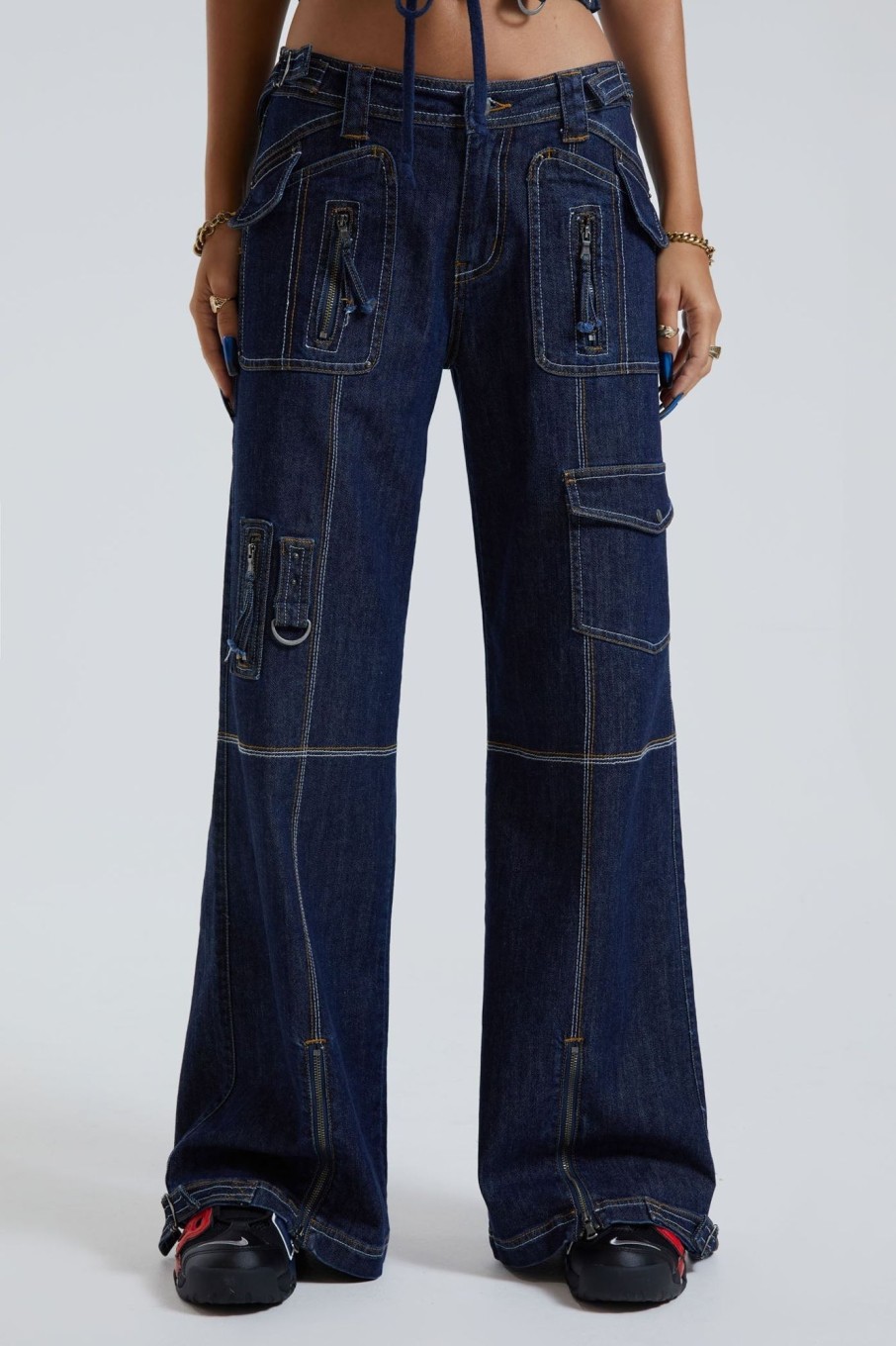 Jaded London Hudson Indigo Denim Wash Cargo Jeans | Statement Jeans