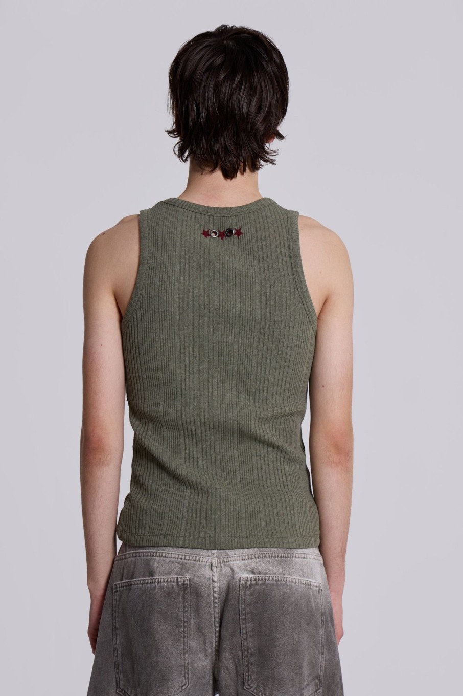 Jaded London Khaki Hardware Rib Vest | Basics