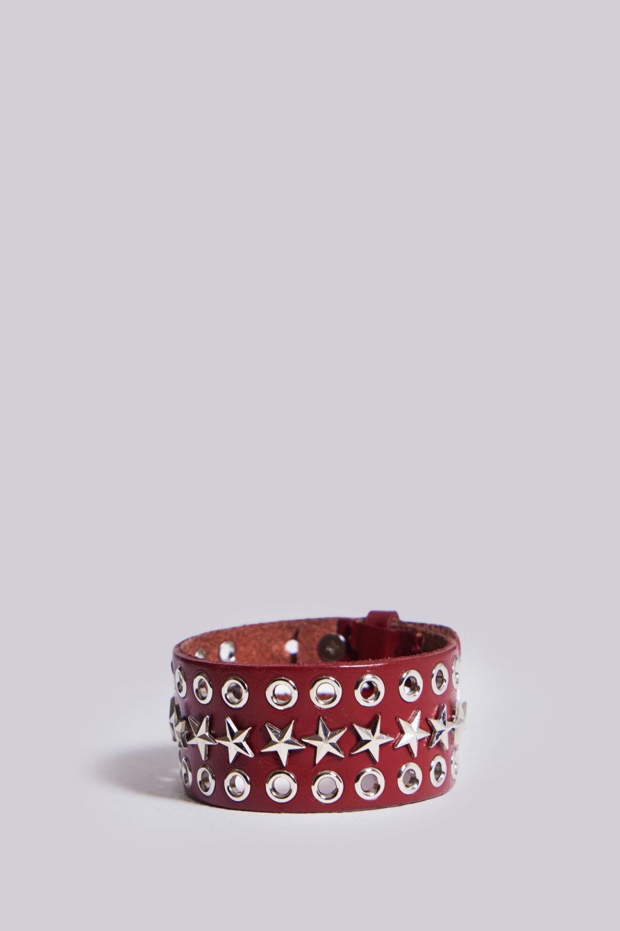 Jaded London Red Leather Studded Bracelet | Accessories