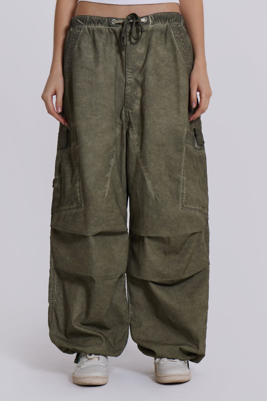 Jaded London Khaki Oil Wash Parachute Pants | Cargo Pants