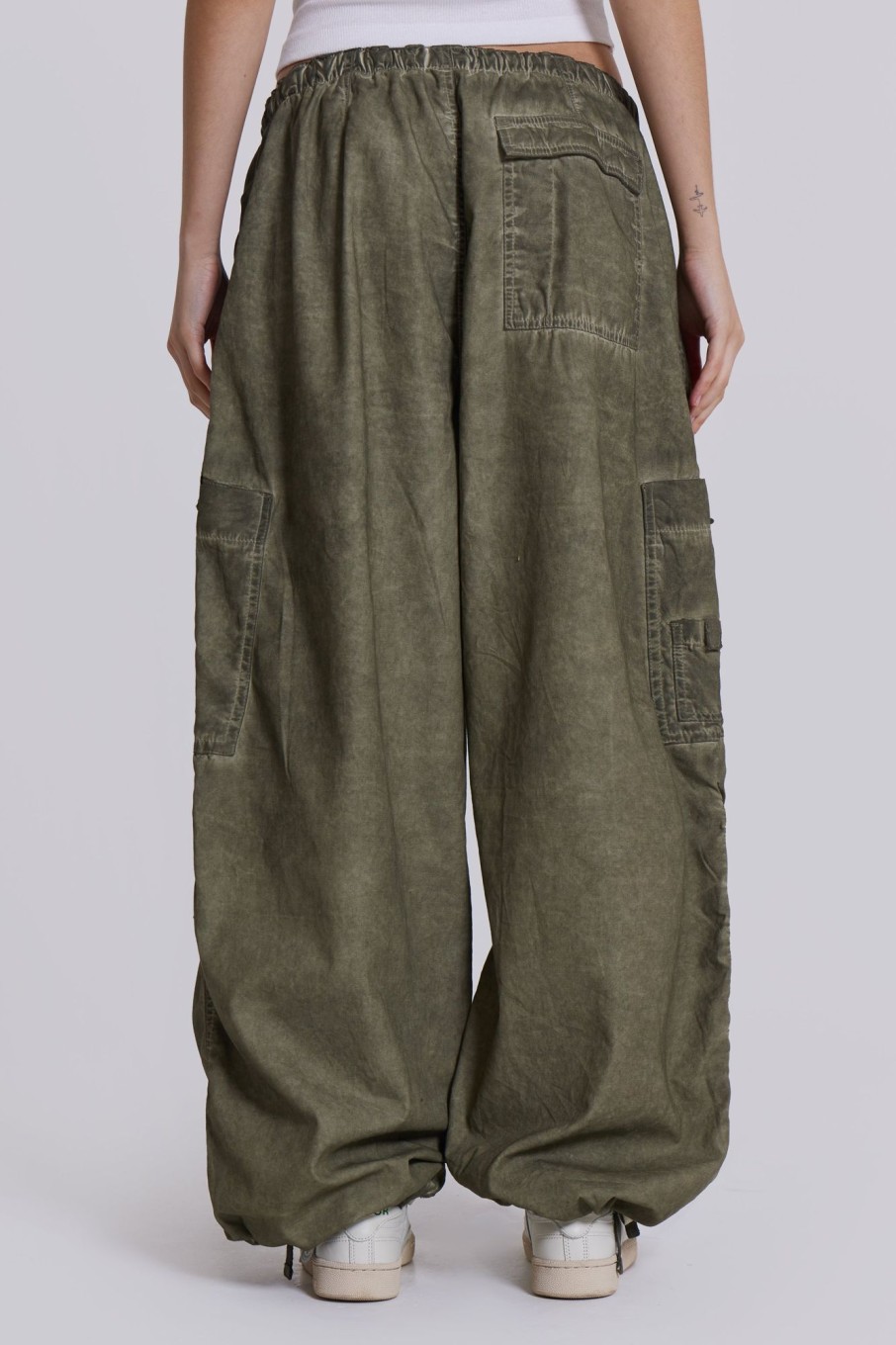 Jaded London Khaki Oil Wash Parachute Pants | Cargo Pants