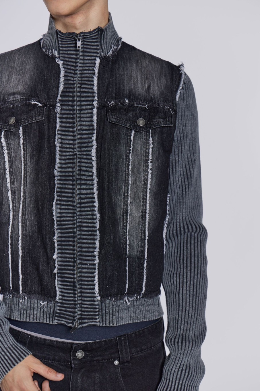 Jaded London Cage Denim Knit Track Top | Knitwear