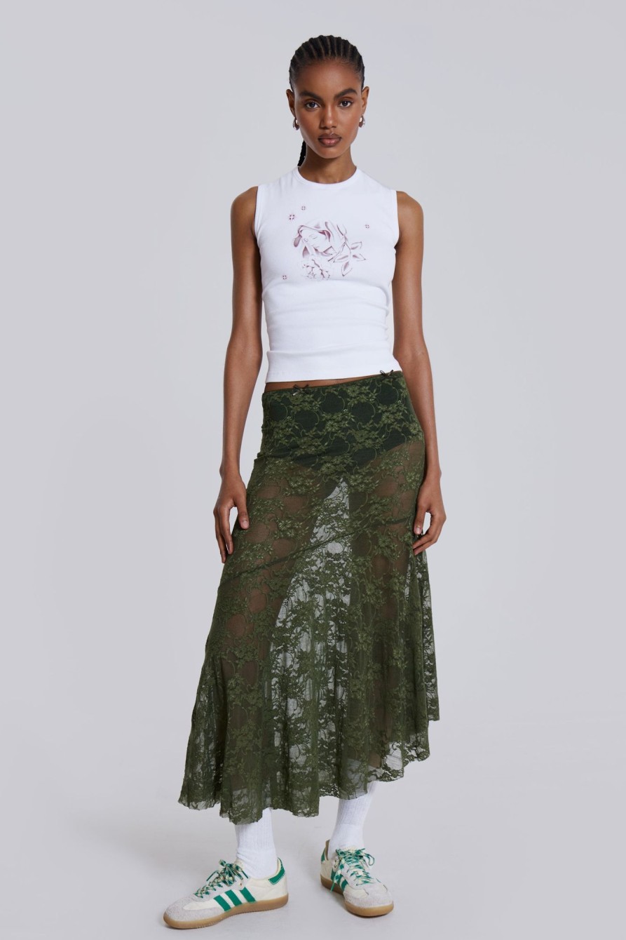 Jaded London Rhea Khaki Lace Midi Skirt | Beach Cover Ups