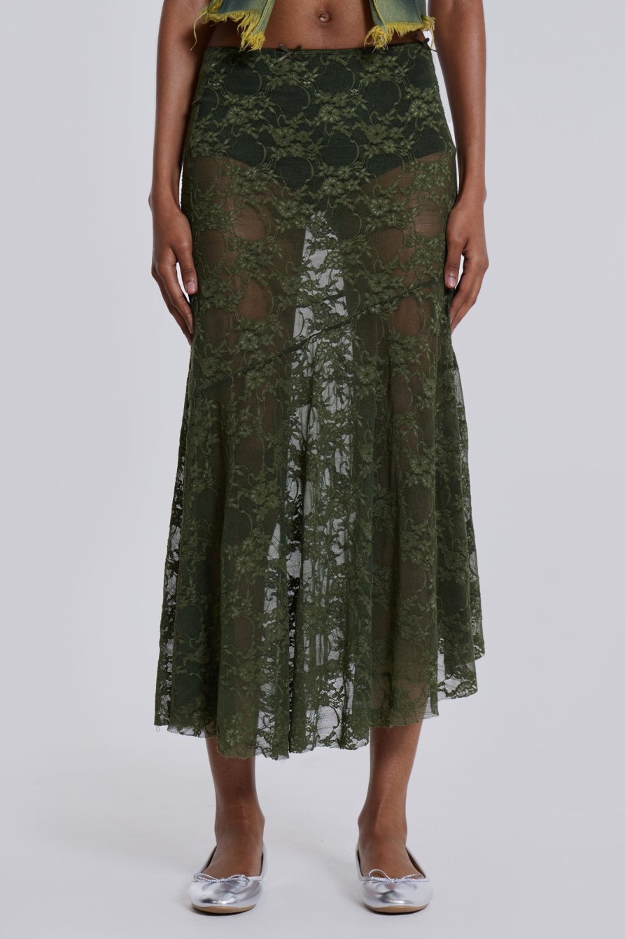 Jaded London Rhea Khaki Lace Midi Skirt | Beach Cover Ups