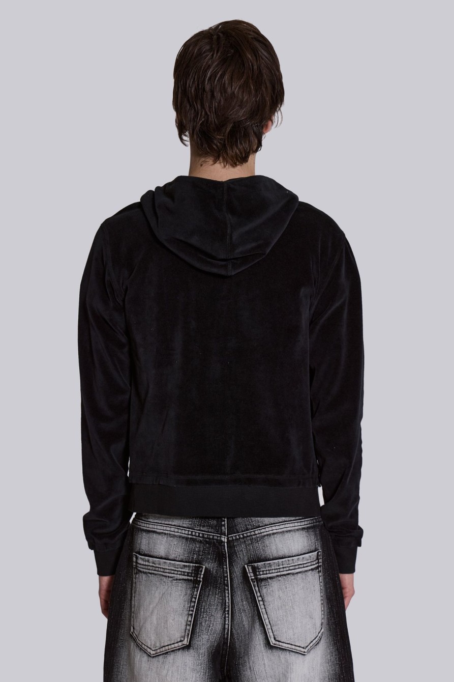 Jaded London Black Velour Mini Monster Hoodie | Loungewear