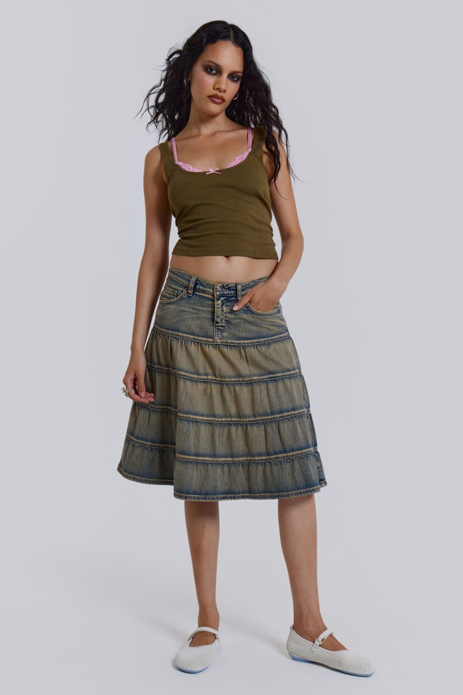 Jaded London Kutki Denim Midi Skirt | Midi Skirts