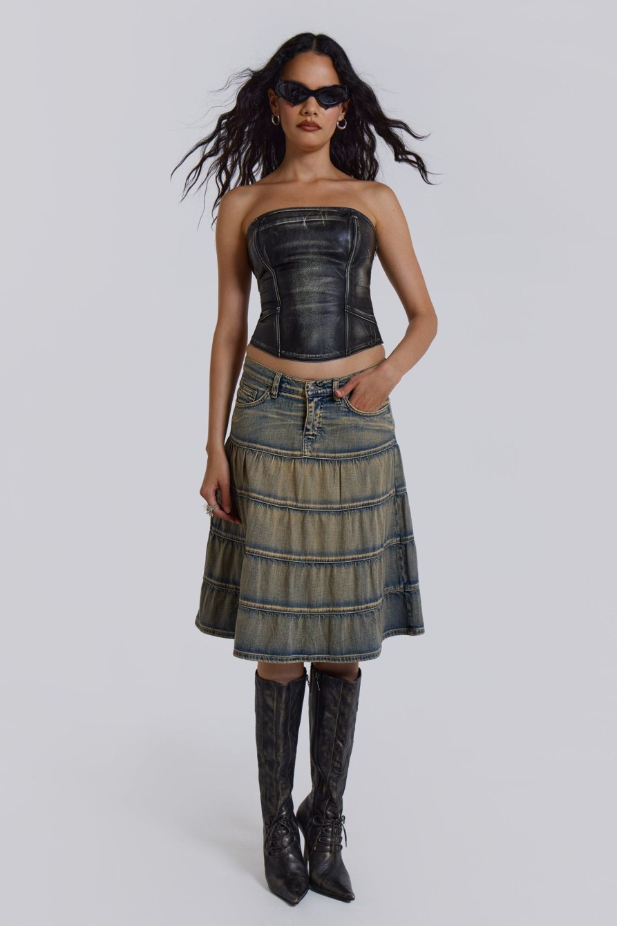 Jaded London Kutki Denim Midi Skirt | Midi Skirts