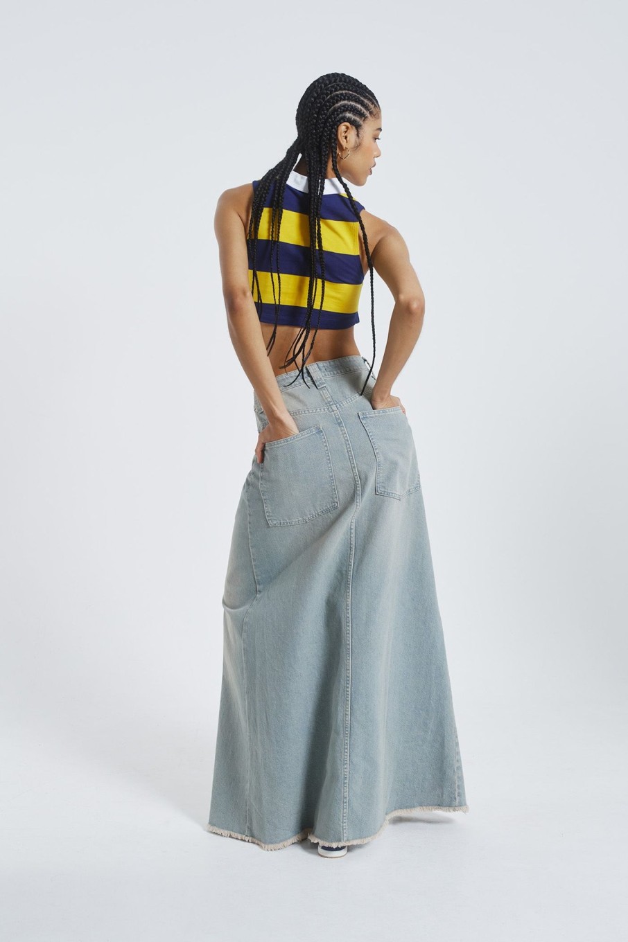 Jaded London Light Wash Denim Colossus Maxi Skirt | Maxi Skirts