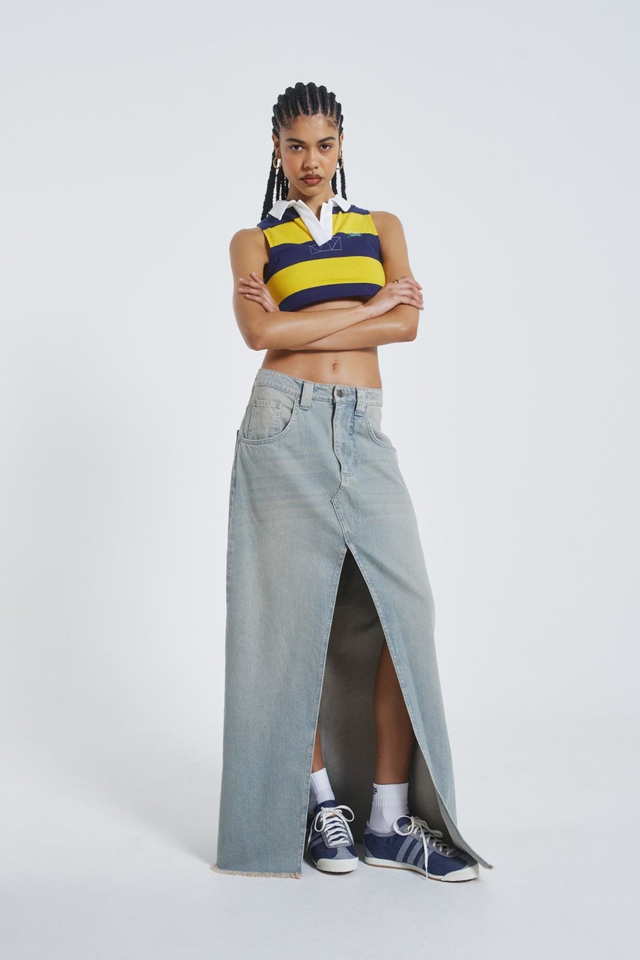 Jaded London Light Wash Denim Colossus Maxi Skirt | Maxi Skirts