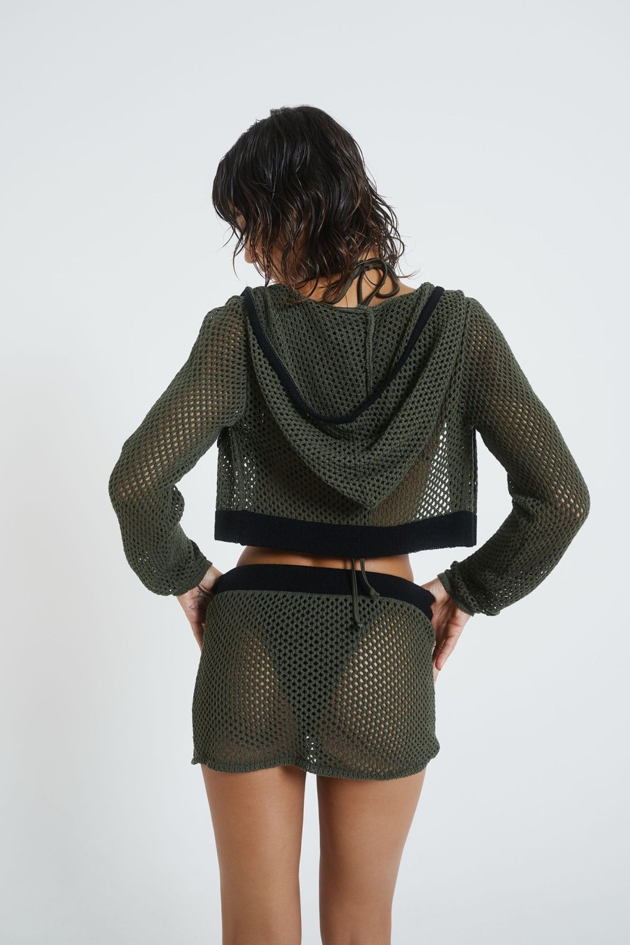 Jaded London Caldera Khaki Crochet Hoodie | Beach Co-Ords