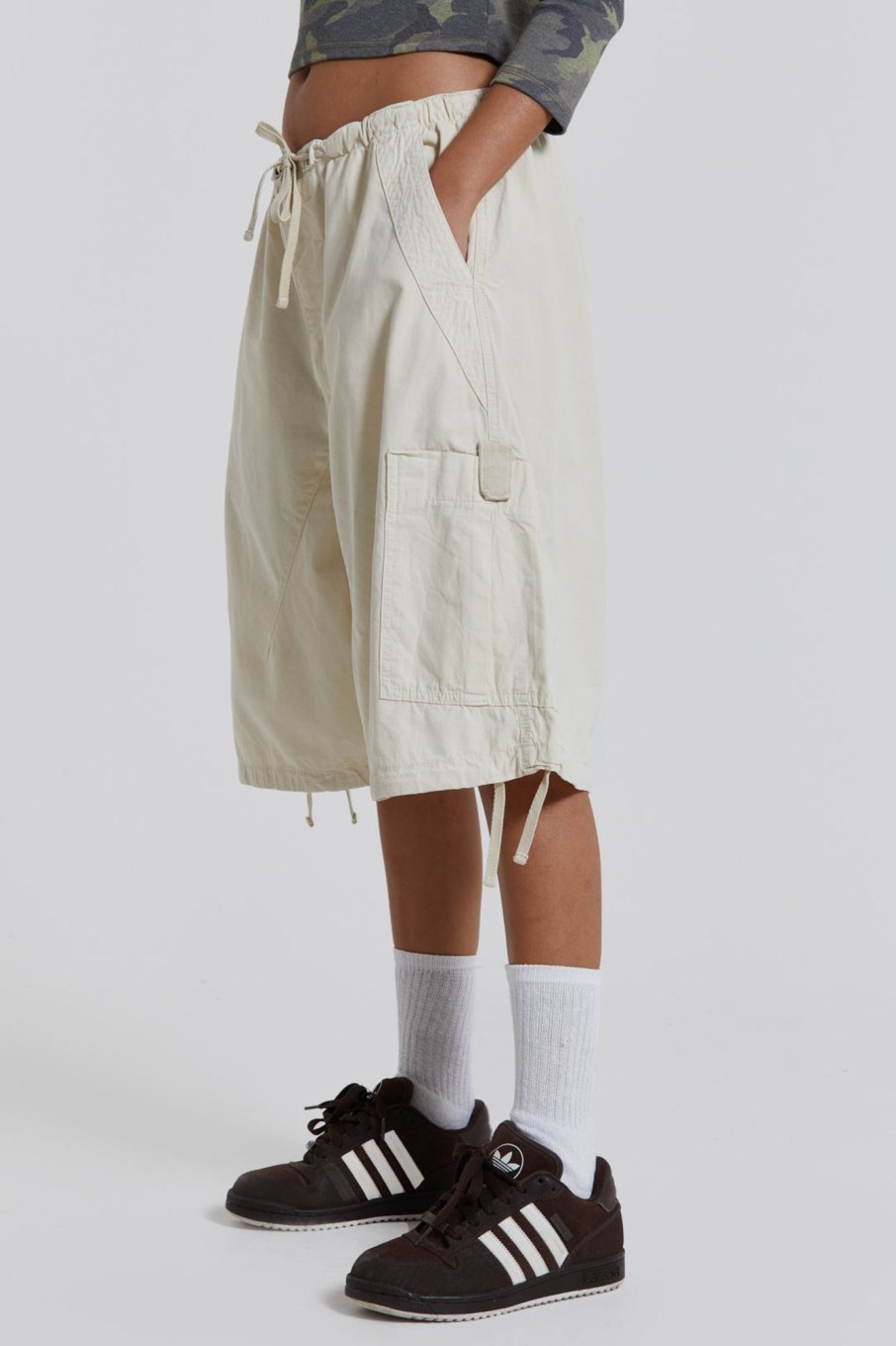 Jaded London Ecru Parachute Cargo Shorts | Shorts & Jorts