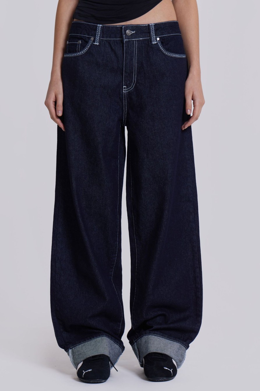 Jaded London Sonic Embroidered Baggy Jeans In Indigo | Baggy Jeans