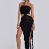 Jaded London Gaia Scrunch Lace Midi Dress In Black | Midi Dresses