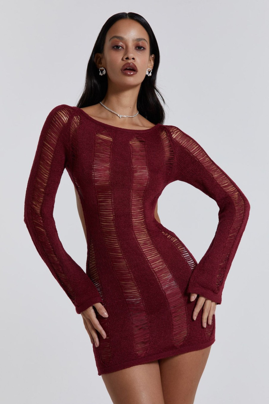 Jaded London Burgundy Umbra Mini Dress | Knitwear