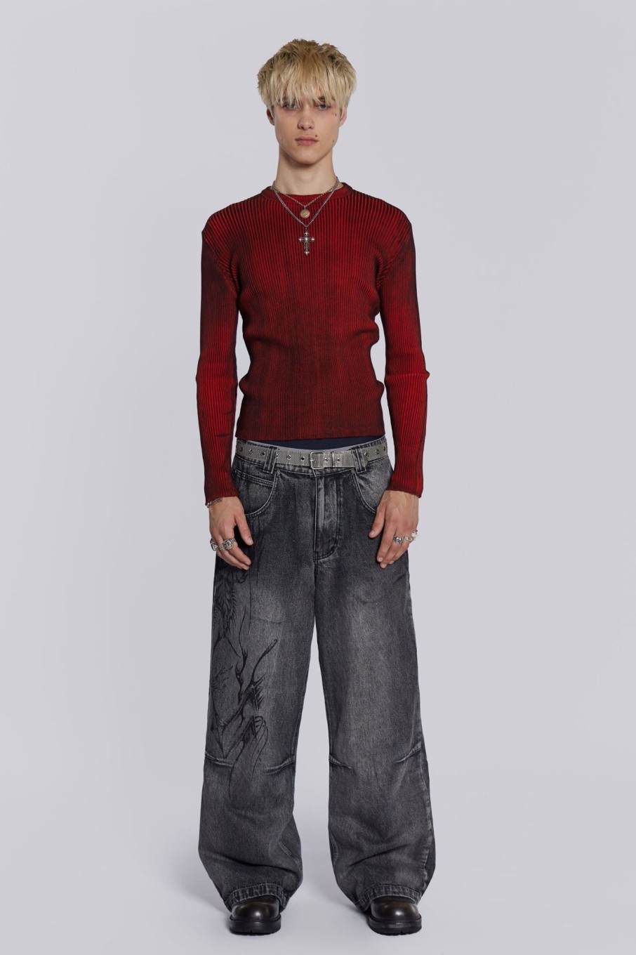 Jaded London Red Scrape Knit | Knitwear