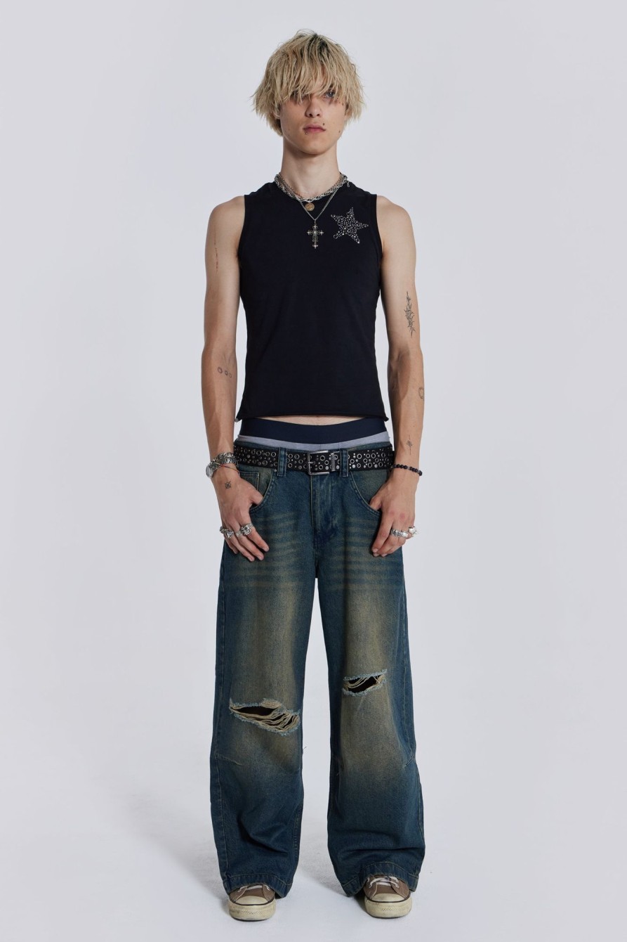 Jaded London Washed Blue Busted Colossus Jeans | Jeans