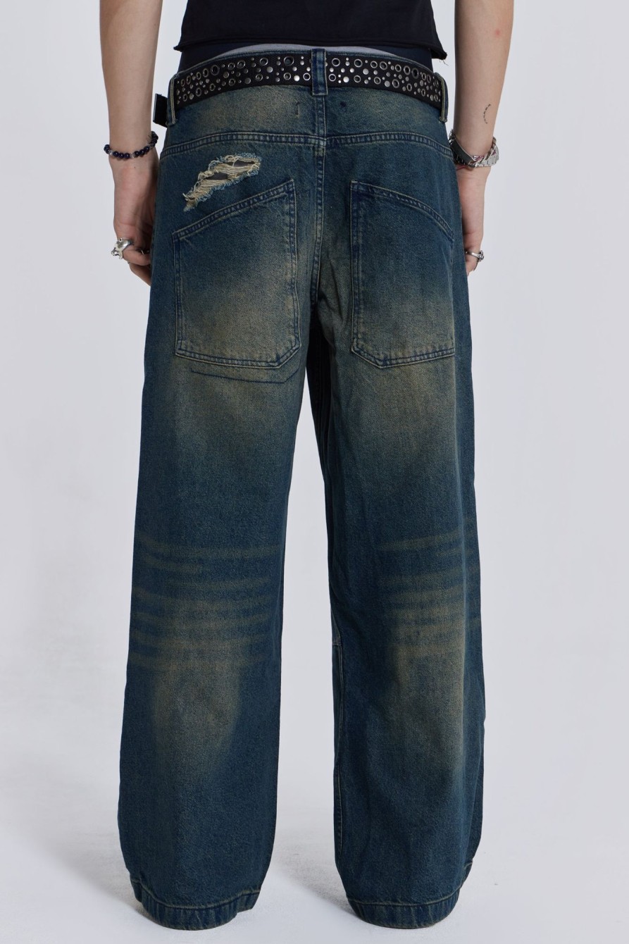 Jaded London Washed Blue Busted Colossus Jeans | Jeans