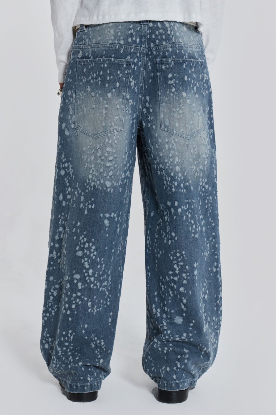 Jaded London Mid Blue Shredded Colossus Jeans | Jeans